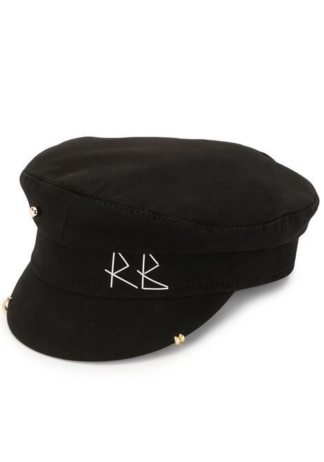 Black piercing embroidered-logo baker boy cap - women  RUSLAN BAGINSKIY | KPC033CPRSBLK